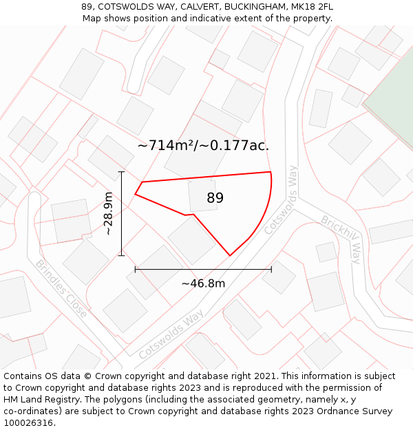 89, COTSWOLDS WAY, CALVERT, BUCKINGHAM, MK18 2FL: Plot and title map
