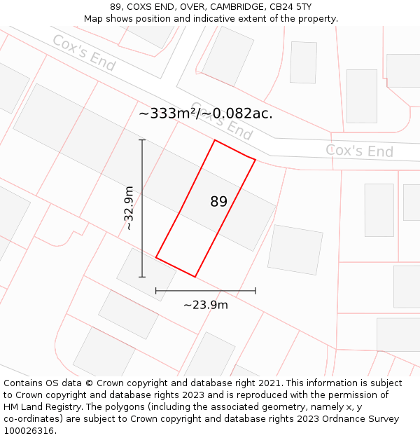 89, COXS END, OVER, CAMBRIDGE, CB24 5TY: Plot and title map