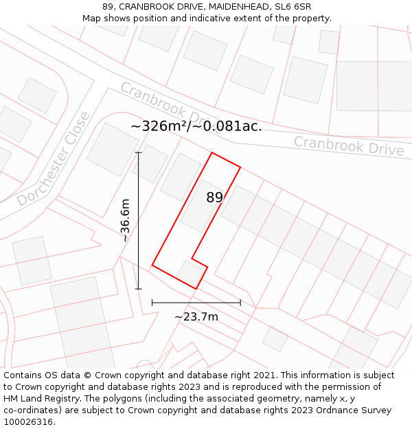 89, CRANBROOK DRIVE, MAIDENHEAD, SL6 6SR: Plot and title map