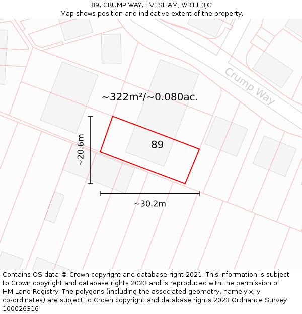 89, CRUMP WAY, EVESHAM, WR11 3JG: Plot and title map