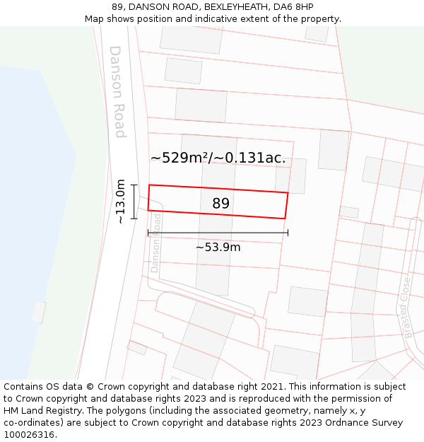 89, DANSON ROAD, BEXLEYHEATH, DA6 8HP: Plot and title map