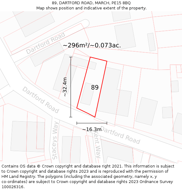 89, DARTFORD ROAD, MARCH, PE15 8BQ: Plot and title map