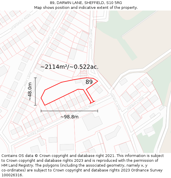 89, DARWIN LANE, SHEFFIELD, S10 5RG: Plot and title map