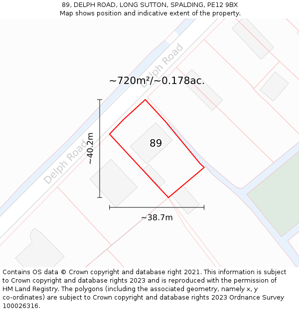 89, DELPH ROAD, LONG SUTTON, SPALDING, PE12 9BX: Plot and title map