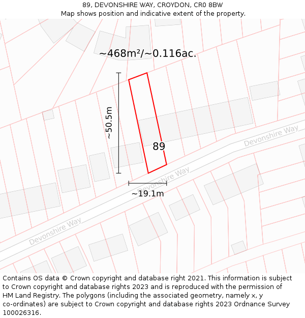 89, DEVONSHIRE WAY, CROYDON, CR0 8BW: Plot and title map