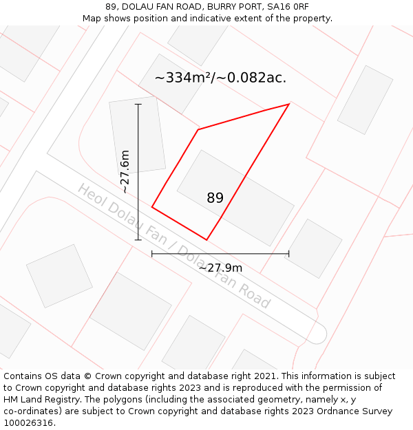 89, DOLAU FAN ROAD, BURRY PORT, SA16 0RF: Plot and title map