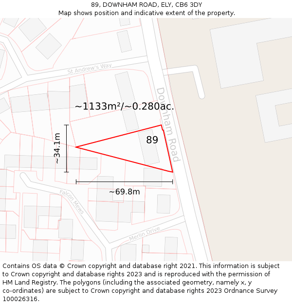 89, DOWNHAM ROAD, ELY, CB6 3DY: Plot and title map