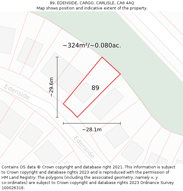 89, EDENSIDE, CARGO, CARLISLE, CA6 4AQ: Plot and title map