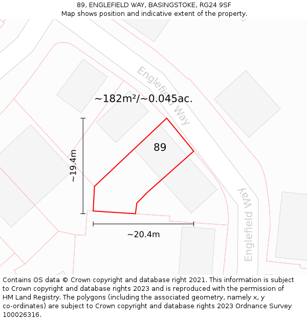 89, ENGLEFIELD WAY, BASINGSTOKE, RG24 9SF: Plot and title map