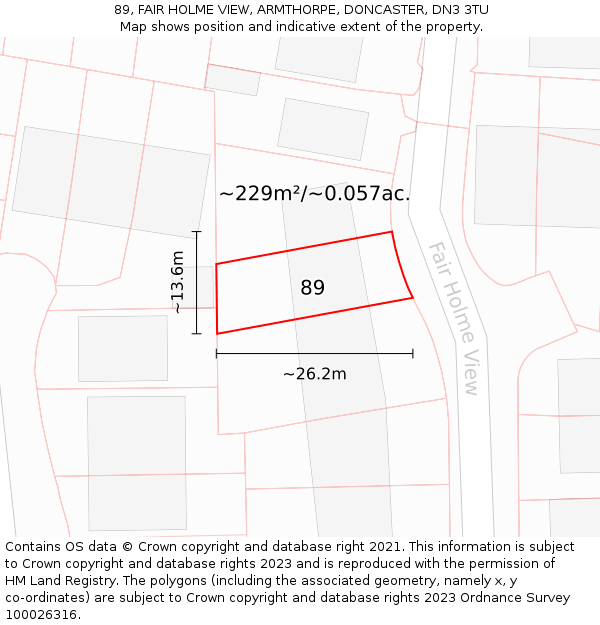 89, FAIR HOLME VIEW, ARMTHORPE, DONCASTER, DN3 3TU: Plot and title map