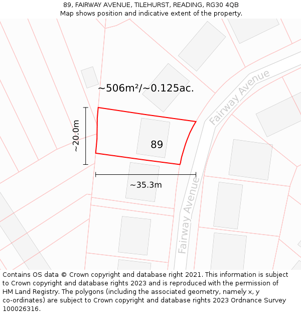89, FAIRWAY AVENUE, TILEHURST, READING, RG30 4QB: Plot and title map