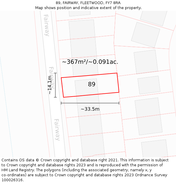 89, FAIRWAY, FLEETWOOD, FY7 8RA: Plot and title map