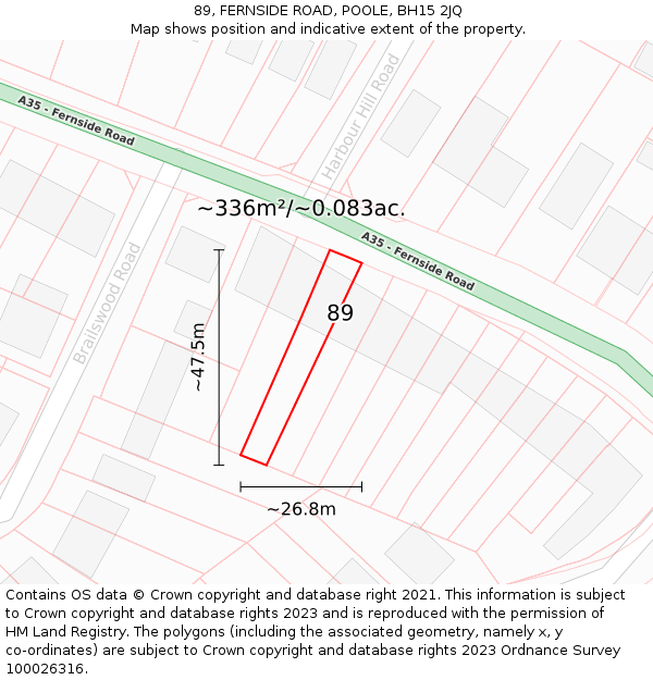 89, FERNSIDE ROAD, POOLE, BH15 2JQ: Plot and title map