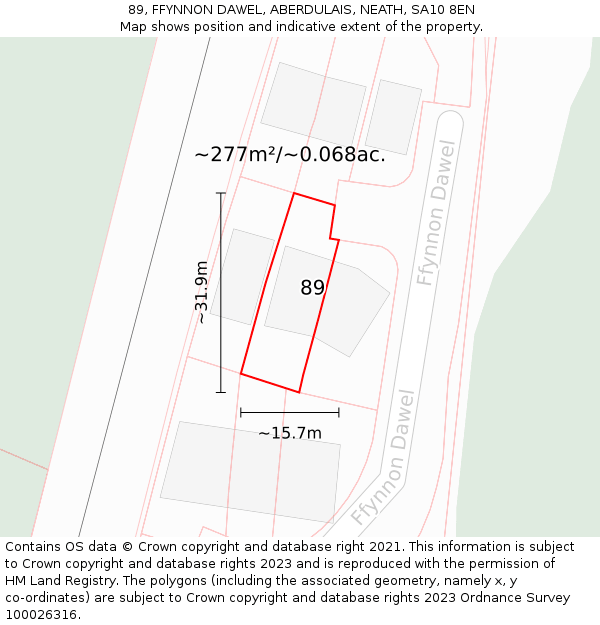 89, FFYNNON DAWEL, ABERDULAIS, NEATH, SA10 8EN: Plot and title map