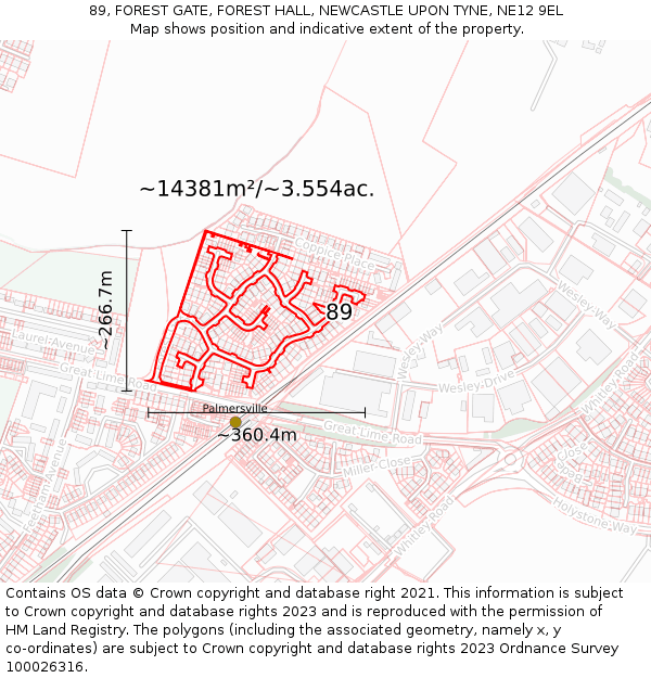 89, FOREST GATE, FOREST HALL, NEWCASTLE UPON TYNE, NE12 9EL: Plot and title map