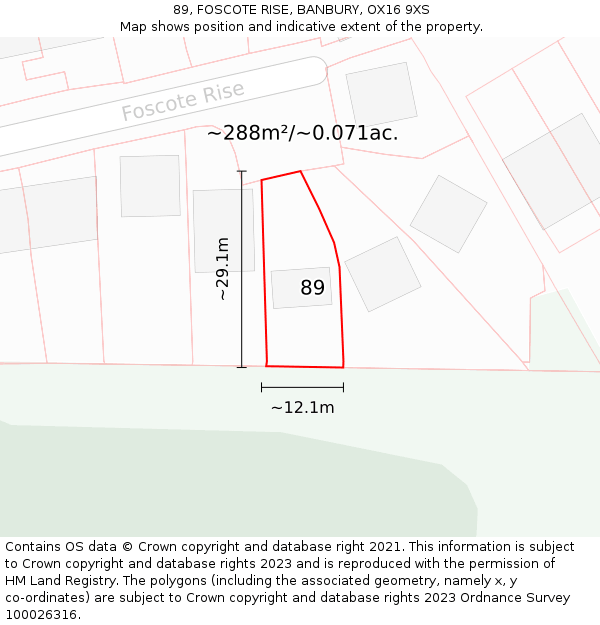89, FOSCOTE RISE, BANBURY, OX16 9XS: Plot and title map