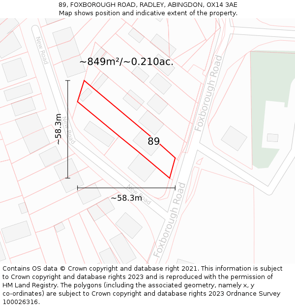 89, FOXBOROUGH ROAD, RADLEY, ABINGDON, OX14 3AE: Plot and title map