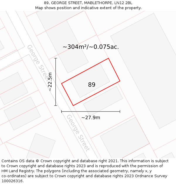 89, GEORGE STREET, MABLETHORPE, LN12 2BL: Plot and title map