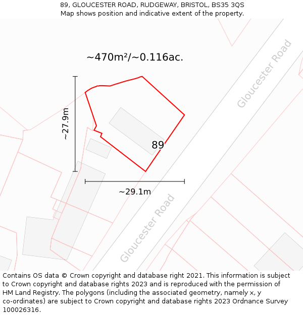 89, GLOUCESTER ROAD, RUDGEWAY, BRISTOL, BS35 3QS: Plot and title map