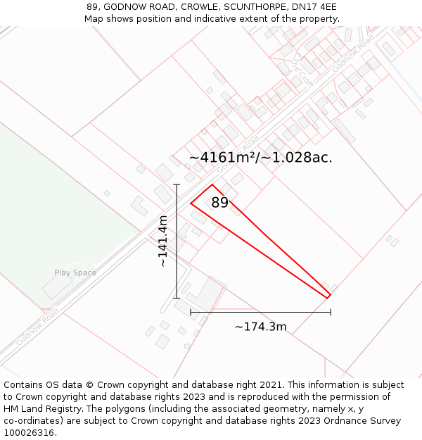 89, GODNOW ROAD, CROWLE, SCUNTHORPE, DN17 4EE: Plot and title map