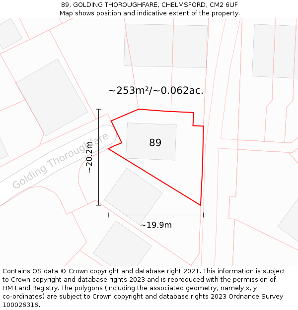 89, GOLDING THOROUGHFARE, CHELMSFORD, CM2 6UF: Plot and title map
