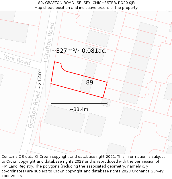 89, GRAFTON ROAD, SELSEY, CHICHESTER, PO20 0JB: Plot and title map