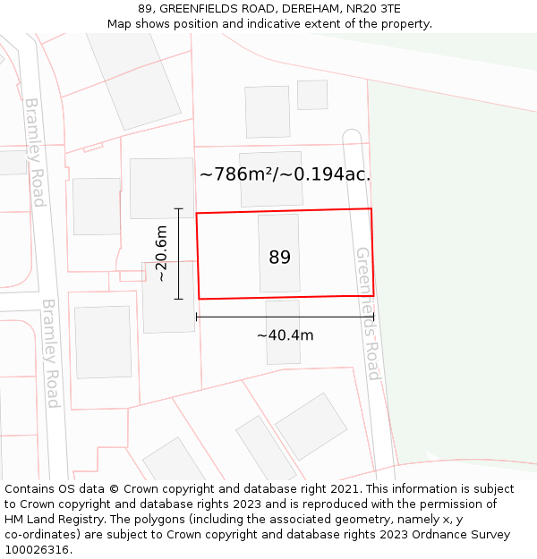 89, GREENFIELDS ROAD, DEREHAM, NR20 3TE: Plot and title map