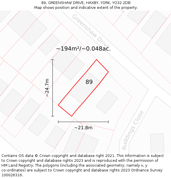 89, GREENSHAW DRIVE, HAXBY, YORK, YO32 2DB: Plot and title map