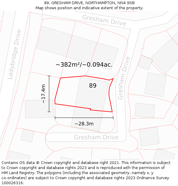 89, GRESHAM DRIVE, NORTHAMPTON, NN4 9SB: Plot and title map