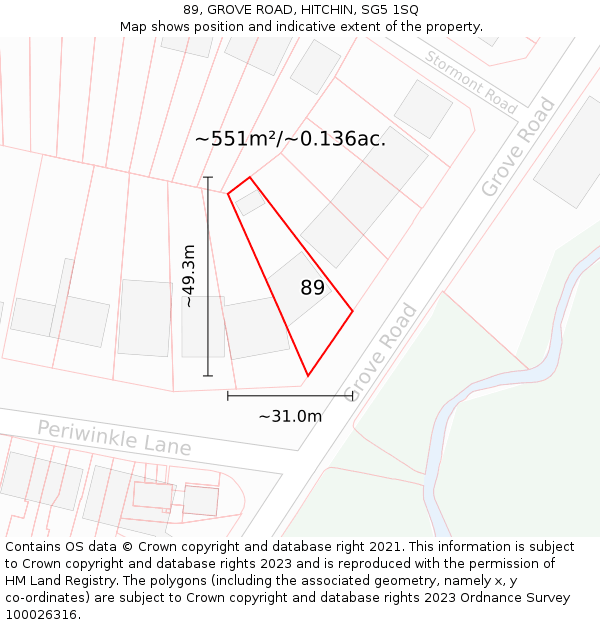 89, GROVE ROAD, HITCHIN, SG5 1SQ: Plot and title map