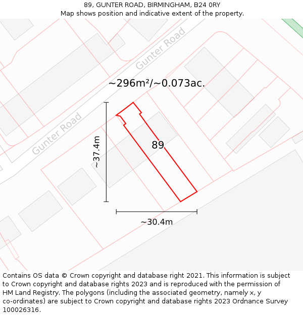 89, GUNTER ROAD, BIRMINGHAM, B24 0RY: Plot and title map