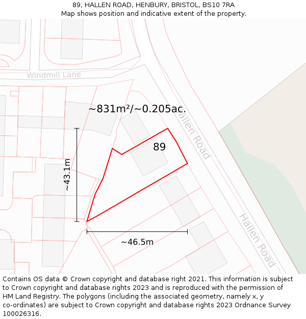 89, HALLEN ROAD, HENBURY, BRISTOL, BS10 7RA: Plot and title map