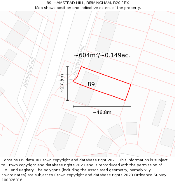 89, HAMSTEAD HILL, BIRMINGHAM, B20 1BX: Plot and title map