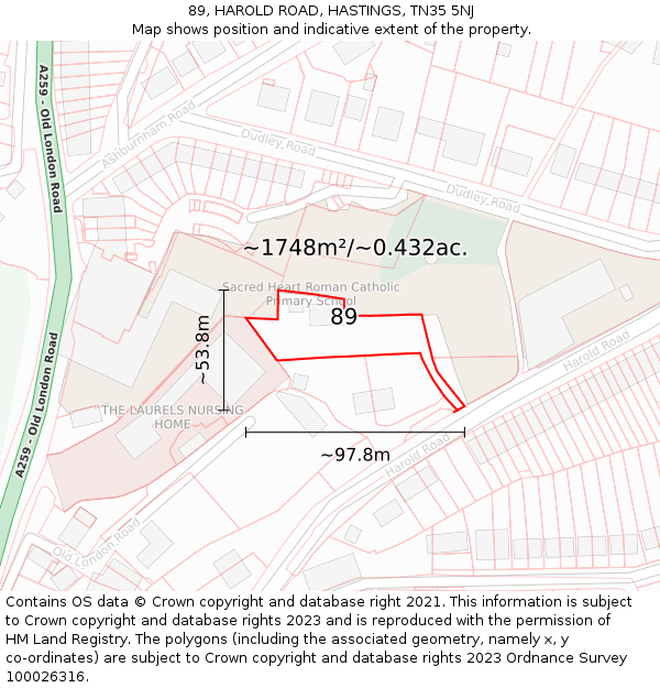 89, HAROLD ROAD, HASTINGS, TN35 5NJ: Plot and title map