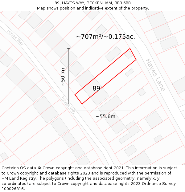 89, HAYES WAY, BECKENHAM, BR3 6RR: Plot and title map