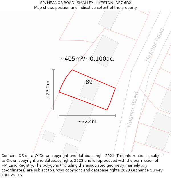 89, HEANOR ROAD, SMALLEY, ILKESTON, DE7 6DX: Plot and title map