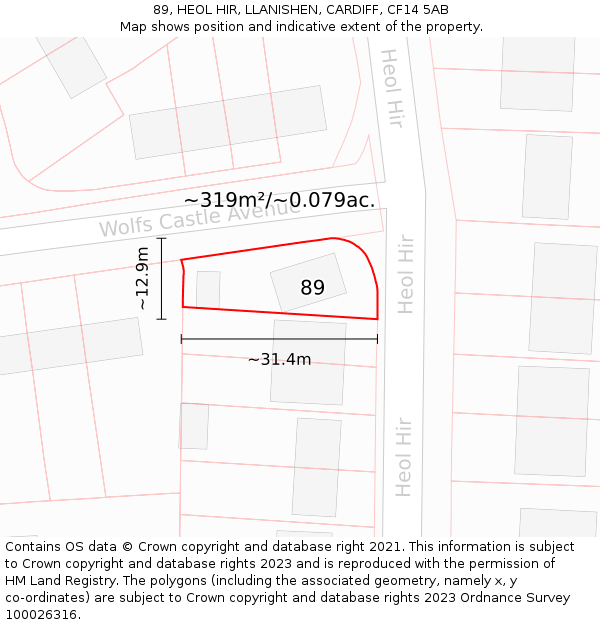 89, HEOL HIR, LLANISHEN, CARDIFF, CF14 5AB: Plot and title map
