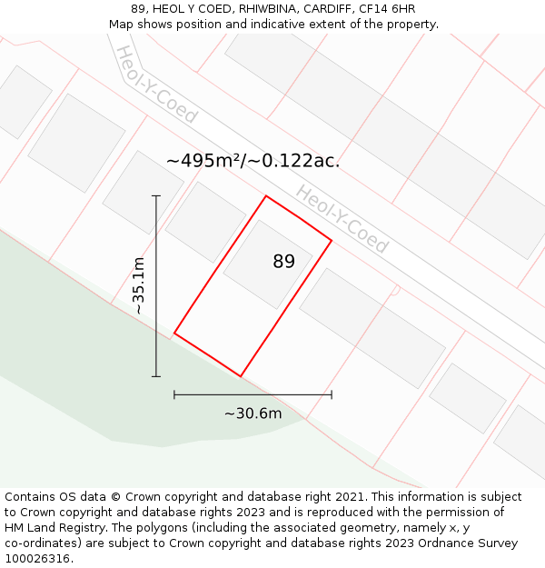 89, HEOL Y COED, RHIWBINA, CARDIFF, CF14 6HR: Plot and title map