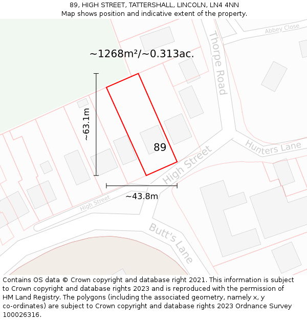 89, HIGH STREET, TATTERSHALL, LINCOLN, LN4 4NN: Plot and title map