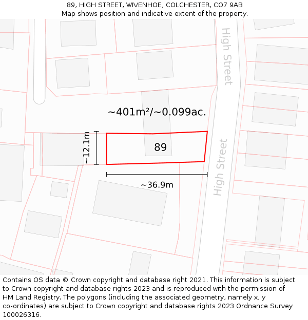 89, HIGH STREET, WIVENHOE, COLCHESTER, CO7 9AB: Plot and title map