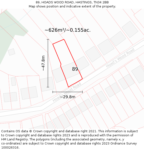 89, HOADS WOOD ROAD, HASTINGS, TN34 2BB: Plot and title map