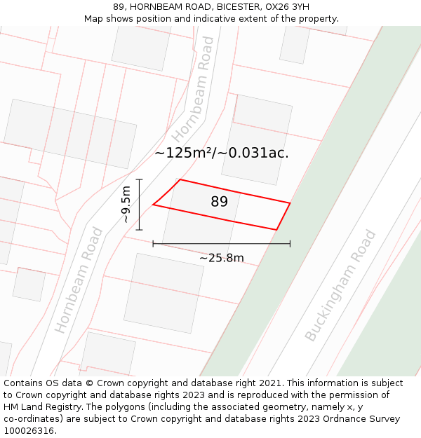 89, HORNBEAM ROAD, BICESTER, OX26 3YH: Plot and title map