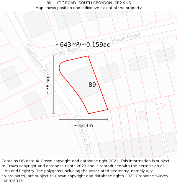 89, HYDE ROAD, SOUTH CROYDON, CR2 9NS: Plot and title map