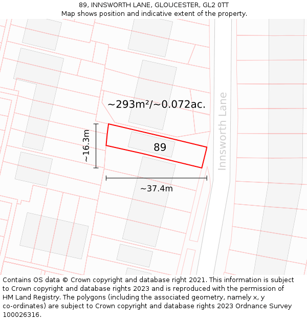 89, INNSWORTH LANE, GLOUCESTER, GL2 0TT: Plot and title map