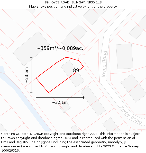 89, JOYCE ROAD, BUNGAY, NR35 1LB: Plot and title map