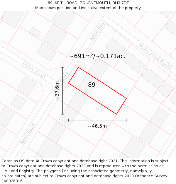 89, KEITH ROAD, BOURNEMOUTH, BH3 7DT: Plot and title map