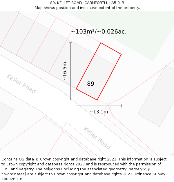 89, KELLET ROAD, CARNFORTH, LA5 9LR: Plot and title map