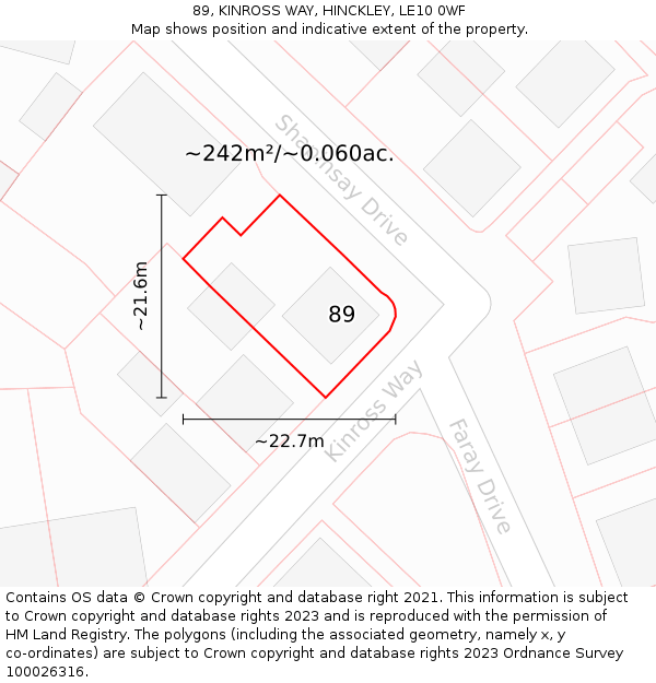 89, KINROSS WAY, HINCKLEY, LE10 0WF: Plot and title map