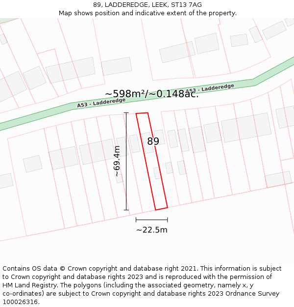 89, LADDEREDGE, LEEK, ST13 7AG: Plot and title map