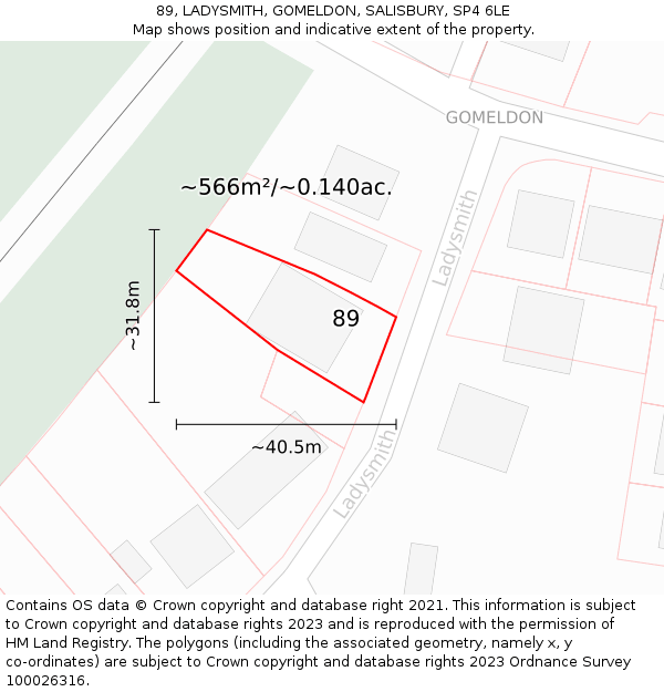 89, LADYSMITH, GOMELDON, SALISBURY, SP4 6LE: Plot and title map